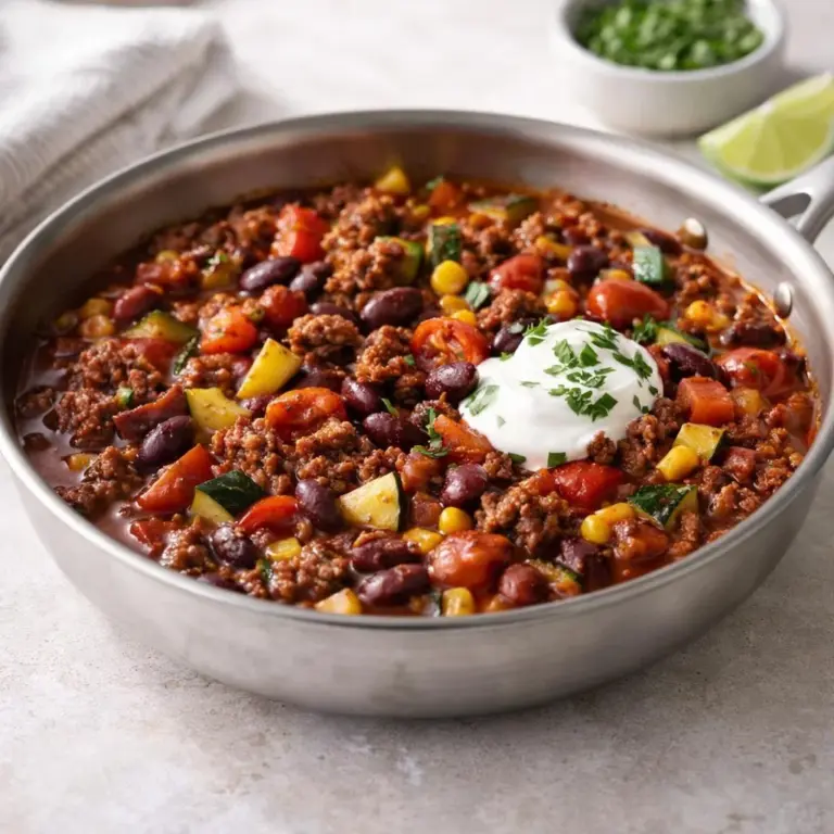 Chili con carne estivo con verdure fresche e fagioli rossi