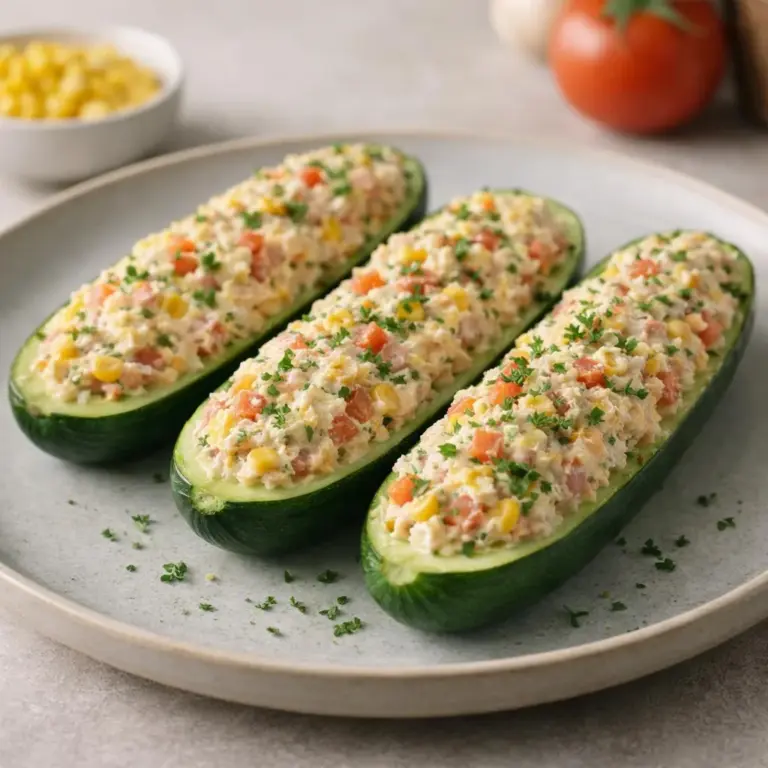 Zucchine ripiene di tonno, mais e crema al limone